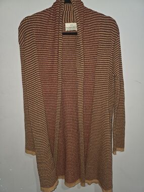 Love For Humanity Cozy Open-Front Knee Length Knit Cardigan - Rust & Mustard